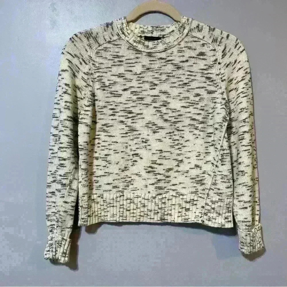 J.Crew Speckled Cotton Sweater Womens Size Large Pullover Cream Gray Style H4658